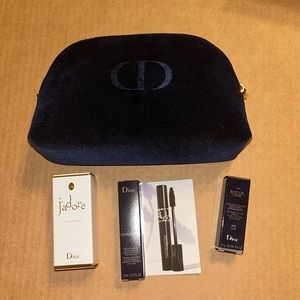 Blue Dior velvet beauty pouch w/samples